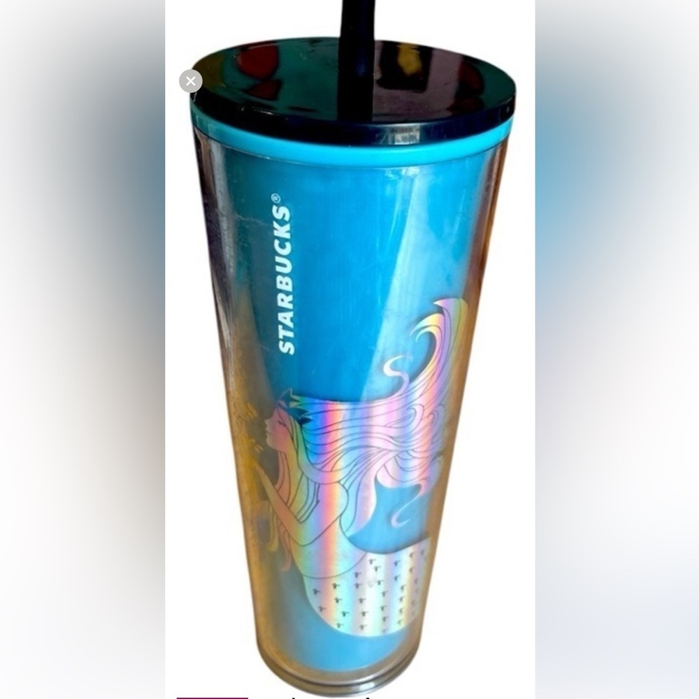 Starbucks Iridescent Blue Tumbler.Siren Mermaid Color Changing 24 oz. Preowned